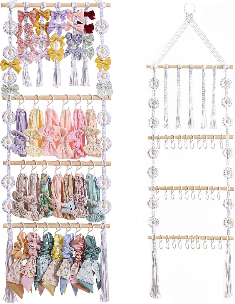 GRDYEAAR RDYEAAR Bow Organizer for Girls, Headband Organizer for Baby Girl, Bow Hanger for Girls, White Baby Girl Nursery Decor, Toddler Hair Accessory Organizer，Hanging Organizer - Image 1